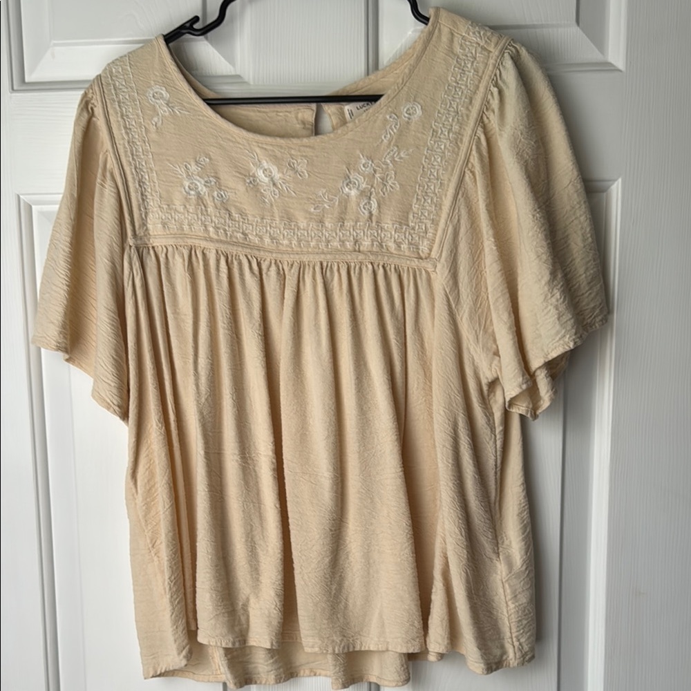Lucky Brand Cream Embroidered Women's Top